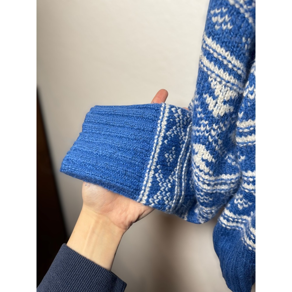 Vtg AMERICAN EAGLE Cable Knit Fair Isle Sweater M Cozy Blue‎ White Fisherman Ski - Picture 4 of 6